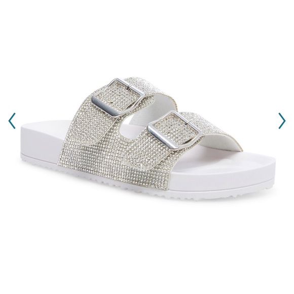 Madden Girl Shoes - *SOLD* NIB Madden Girl Teddy Rhinestone Slide Sandals White & Silver Size 11